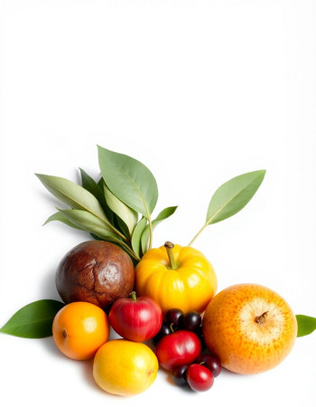 Fruits and vegetables isolated on a white background. Healthy food.の写真素材