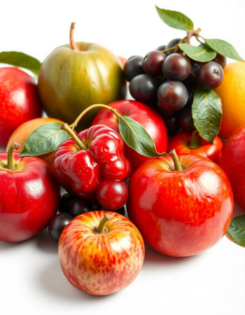Fruits and vegetables on a white background. Healthy food concept.