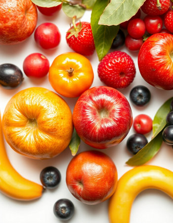 Fruits and vegetables on a white background. Healthy food concept.