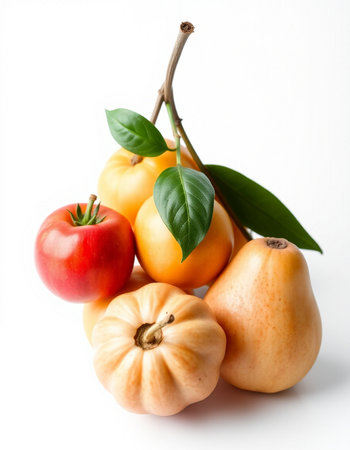 Autumn still life with pumpkins and apples on a white backgroundの写真素材