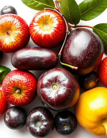 Fruits and vegetables on a white background. Close-up.の写真素材