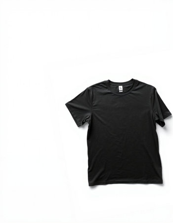 Black t-shirt isolated on white background. Clipping path included.の写真素材
