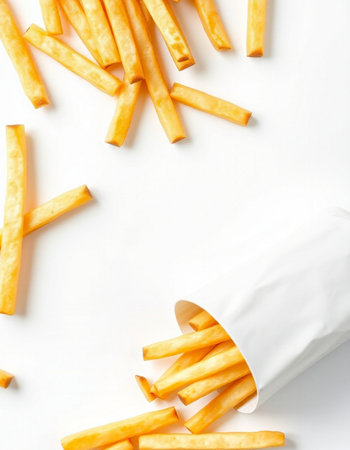 French fries in paper bag isolated on white background. Top view.の写真素材