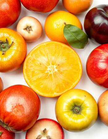 Fruit background. Fruits on white background. Top view.の写真素材