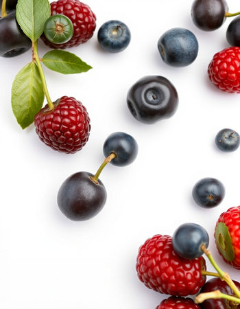 Raspberry, blackberry and blueberry isolated on white background.