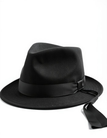 Black hat with a black ribbon on a white background. Isolateの写真素材