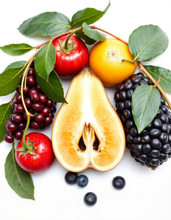 Fruits and berries isolated on a white background. Healthy food.の写真素材