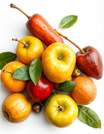 Fruits isolated on a white background. Healthy food concept. Top view.