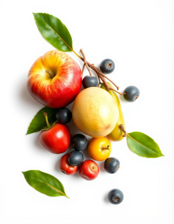 Fruits and berries on a white background. Healthy food concept.の写真素材