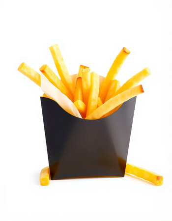 French fries in black box isolated on white background, clipping path included