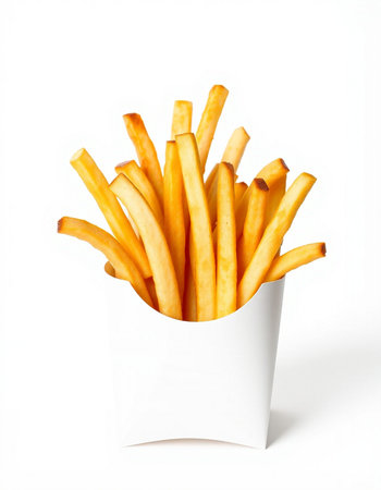 French fries in paper box isolated on white background with clipping path.