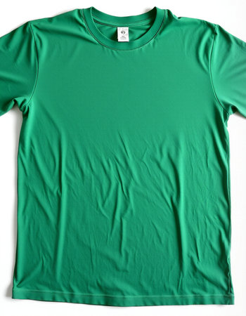 Green t-shirt isolated on a white background. Top view.の写真素材