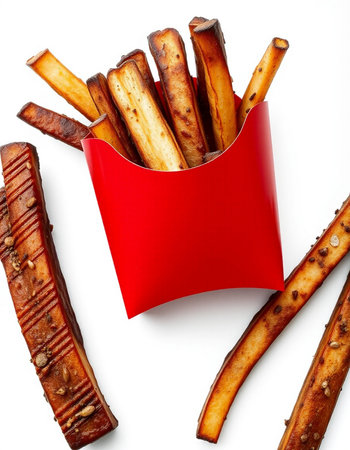 close up of  a french fries box on white background with clipping path
