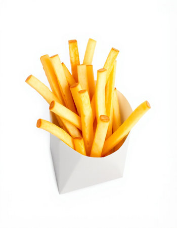 French fries in white box isolated on white background with clipping path.