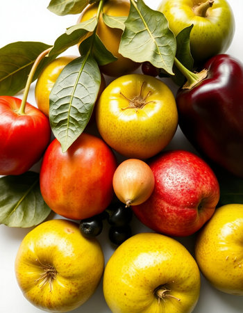 Fruits and vegetables on a white background. Healthy food concept.