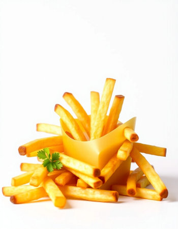 French fries with parsley on white background. Selective focus.の写真素材