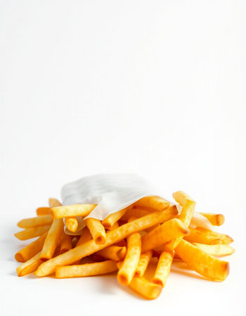 French fries with sour cream on a white background. Selective focus.の写真素材