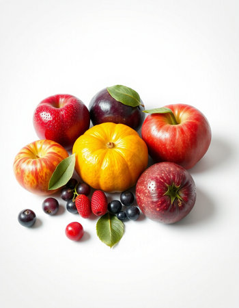 Fruits and berries on a white background. Healthy food concept.