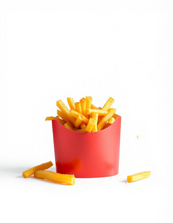 French fries in red box isolated on white background with clipping path.の写真素材