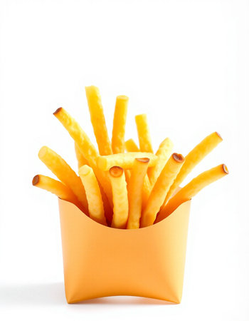 French fries in paper box isolated on white background with clipping path.