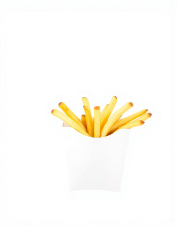 French fries in paper box isolated on white background with clipping path.の写真素材