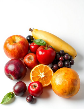 Fruits and vegetables on a white background. Healthy food concept.の写真素材