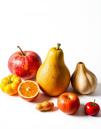 Fruits and vegetables isolated on white background. Healthy food concept.