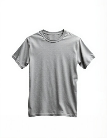 Grey t-shirt isolated on a white background with clipping path.の写真素材