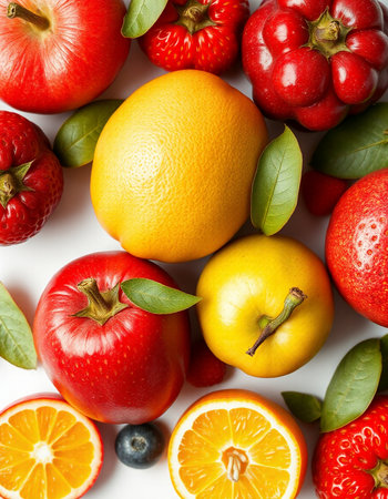 Fruits and vegetables on a white background. Healthy food concept.の写真素材
