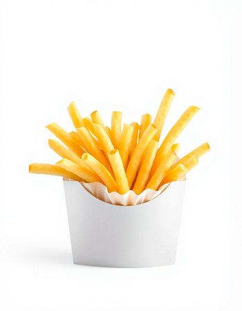 French fries in paper box isolated on white background with clipping path.