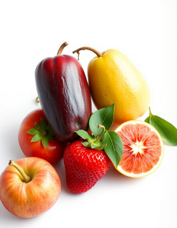 Fruits and vegetables isolated on a white background. Healthy food.の写真素材