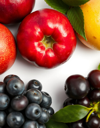 Fruits and berries on a white background. Close-up.の写真素材