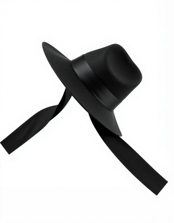 Black hat with black ribbon isolated on white background. Clipping path included.の写真素材