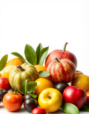 Autumn Fruits and Vegetables isolated on white background. Healthy food concept.の写真素材