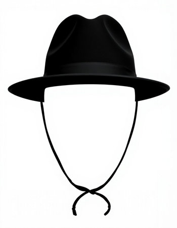 Black hat with a black ribbon on a white background. Isolatedの写真素材