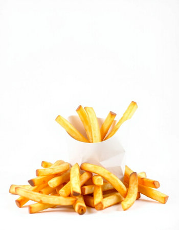 French fries in a paper cup on a white background. Isolatedの写真素材