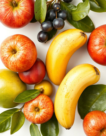 Fruits and vegetables on a white background. Healthy food concept.の写真素材