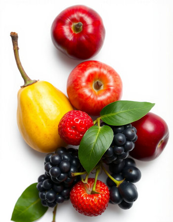Fruits and berries on a white background. Healthy eating concept.の写真素材