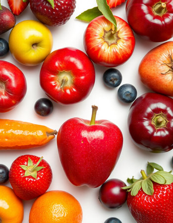 Fruits and vegetables on a white background. Healthy food concept.