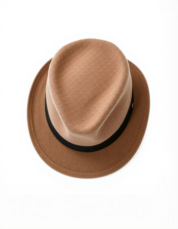 Brown hat isolated on a white background. Top view. Flat lay.の写真素材