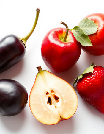 red fruit isolated on a white background, studio shotの写真素材
