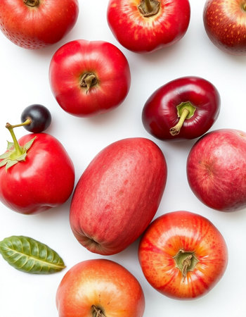 Red apples isolated on white background. Flat lay, top view.