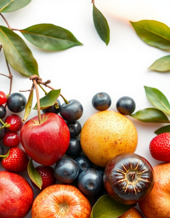 Fruits and berries on a white background. Concept of healthy eating.