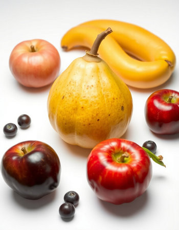 Fruits and vegetables on a white background. Healthy food concept.の写真素材