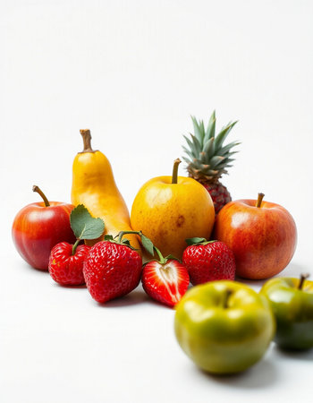 Fruits on a white background. Healthy food and diet concept.の写真素材