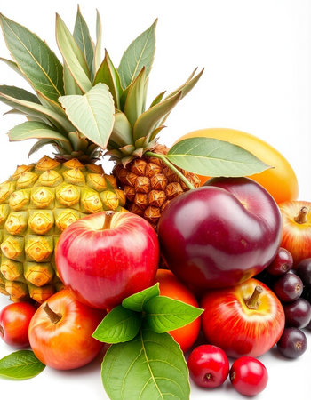 Fruits and vegetables isolated on white background. Healthy food concept.の写真素材