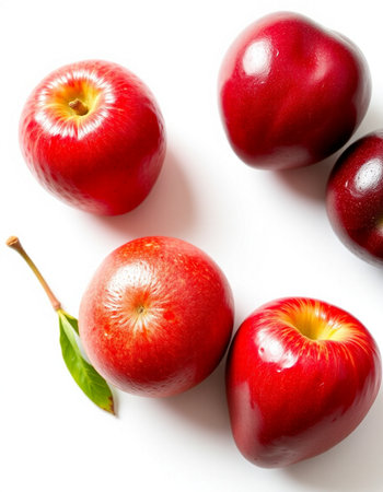 Red apples isolated on white background. Flat lay, top view.の写真素材