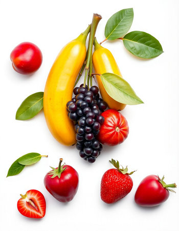 Fresh fruits and vegetables isolated on white background. Healthy food concept.の写真素材