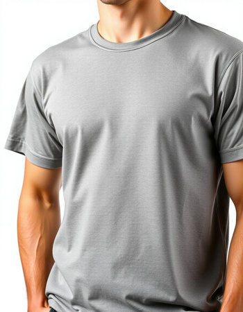 Men's t-shirt on a man isolated on a white backgroundの写真素材