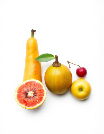 Fruits isolated on a white background. Orange, pear, grapefruit, apple.の写真素材